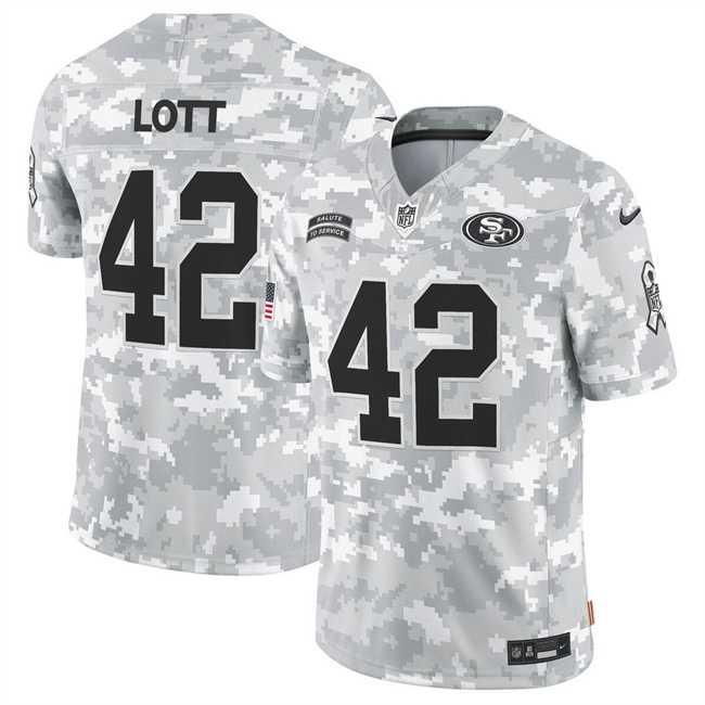 Mens San Francisco 49ers #42 Ronnie Lott 2024 F.U.S.E Arctic Camo Salute To Service Limited Stitched Jersey Dyin